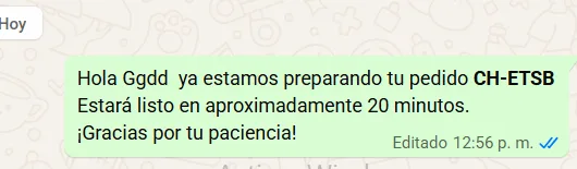 Mensaje al cliente con el tiempo estimado, listo para enviar por WhatsApp.